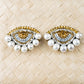 Bead-Embroidered Gold Eye with Natural Freshwater Pearls Statement Earrings