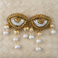 Bead-Embroidered Gold Eye with Natural Freshwater Pearls Statement Earrings